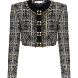 Tweed Crop Jacket with Gold Buckles