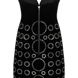 Crystal Embellished Strapless Mini Dress With Circle Gem Details