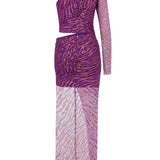One Shoulder Glittered Lace Midi Dress With High Slit