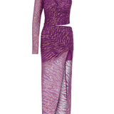 One Shoulder Glittered Lace Midi Dress With High Slit