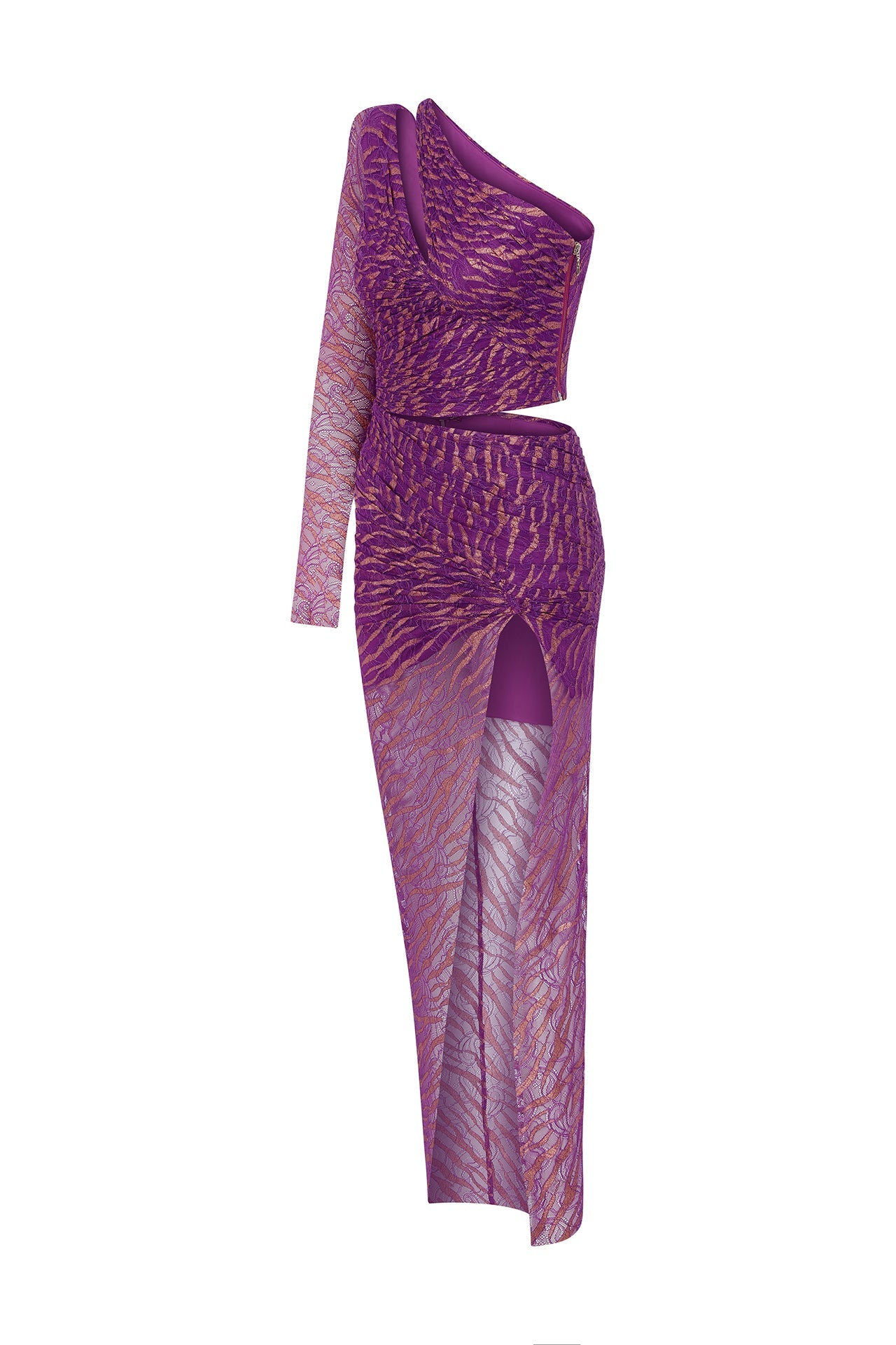 one-shoulder-glittered-lace-midi-dress-with-high-slit raisa_vanessa one-shoulder-glittered-lace-midi-dress-with-high-slit