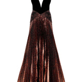 Velvet V Neck Maxi Dress With Glattered Pleated Maxi Dress