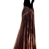 Velvet V Neck Maxi Dress With Glattered Pleated Maxi Dress