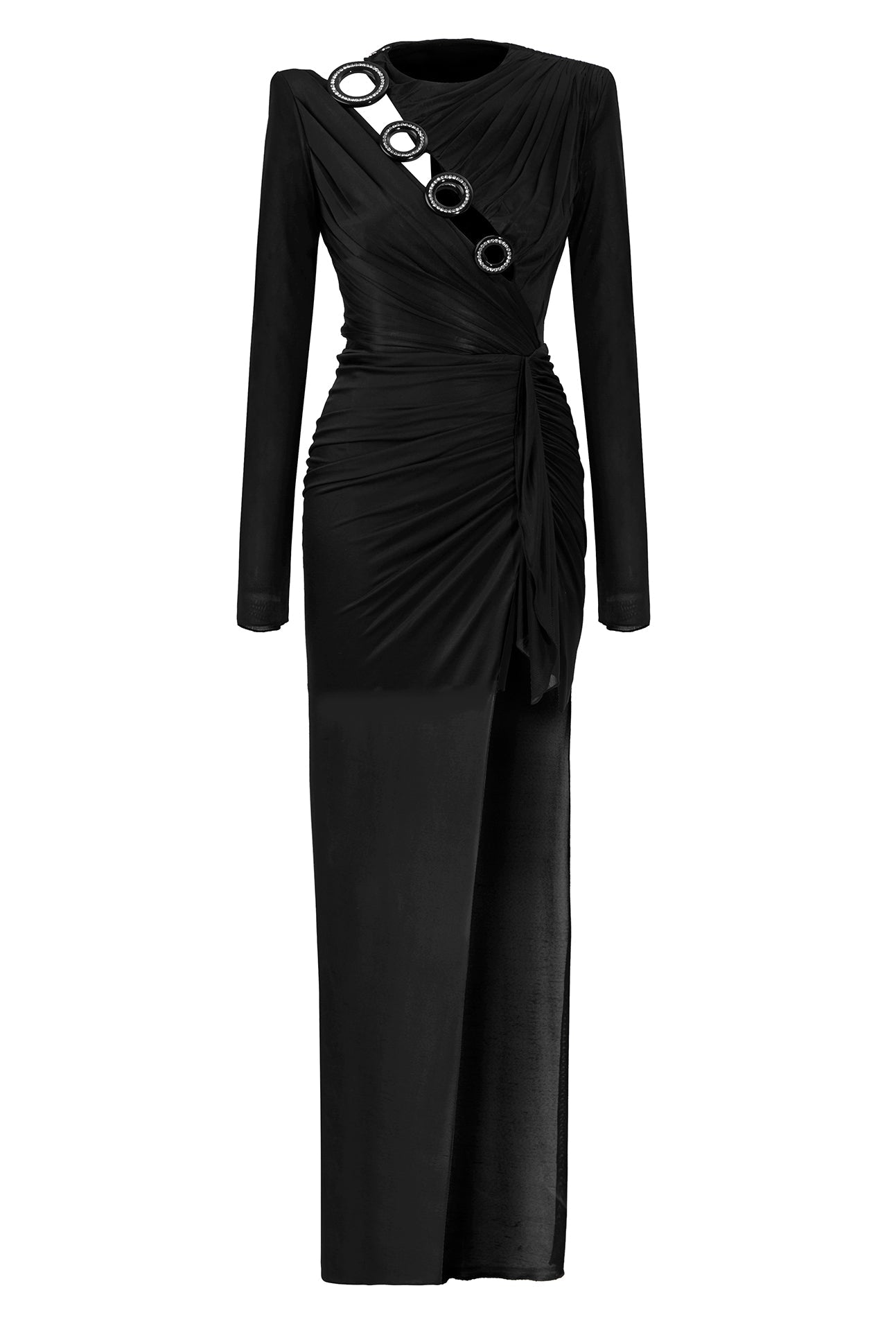 long-sleeved-crystal-buttoned-midi-dress-with-high-slit raisa_vanessa long-sleeved-crystal-buttoned-midi-dress-with-high-slit