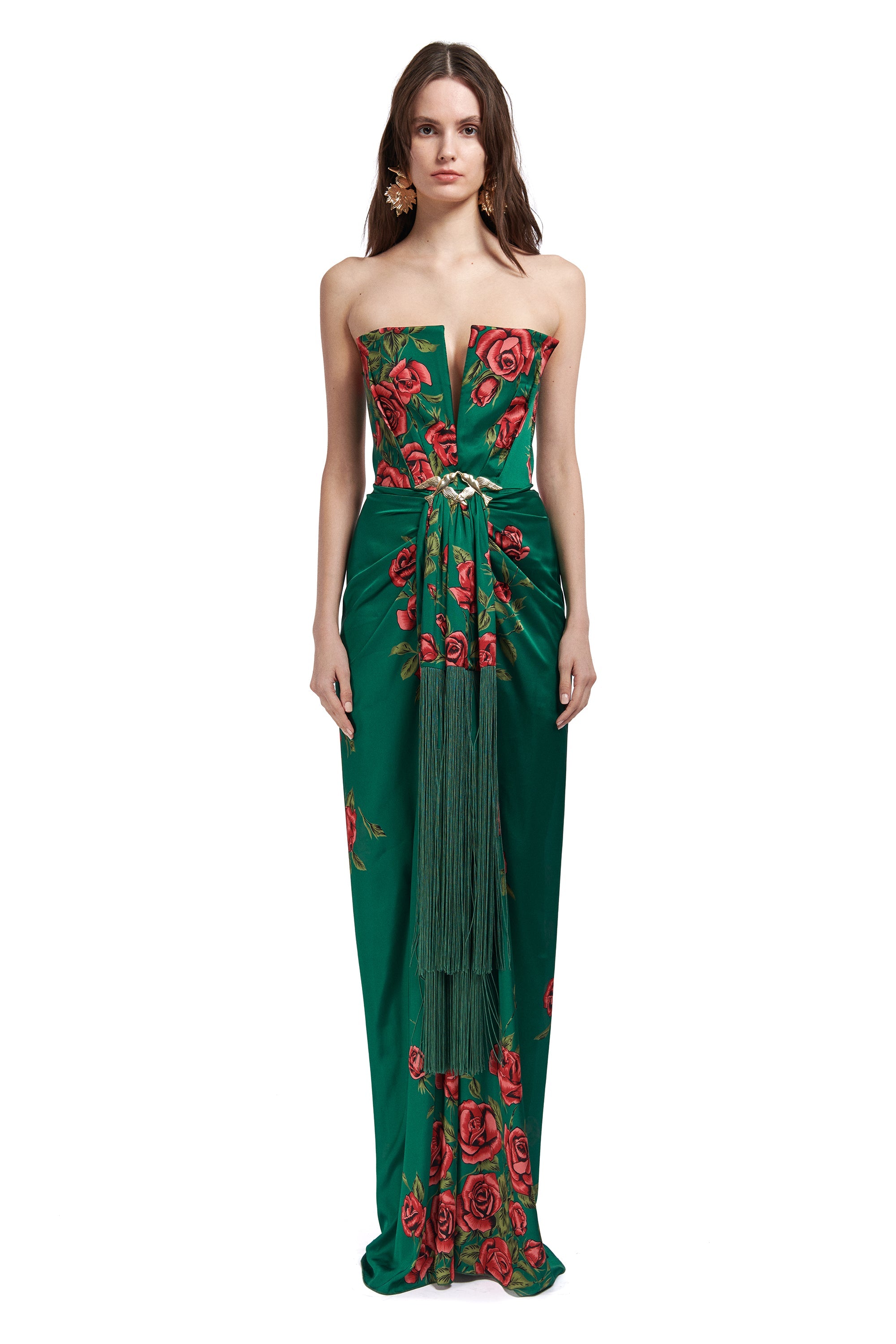 FW22-D-852-Green-38 raisa_vanessa rose-patterned-strapless-maxi-dress-with-fringes