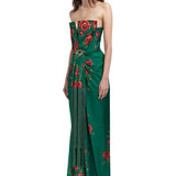 Rose Patterned Strapless Maxi Dress With Fringes