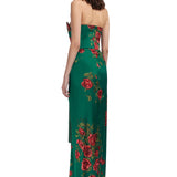 Rose Patterned Strapless Maxi Dress With Fringes