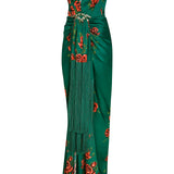 Rose Patterned Strapless Maxi Dress With Fringes