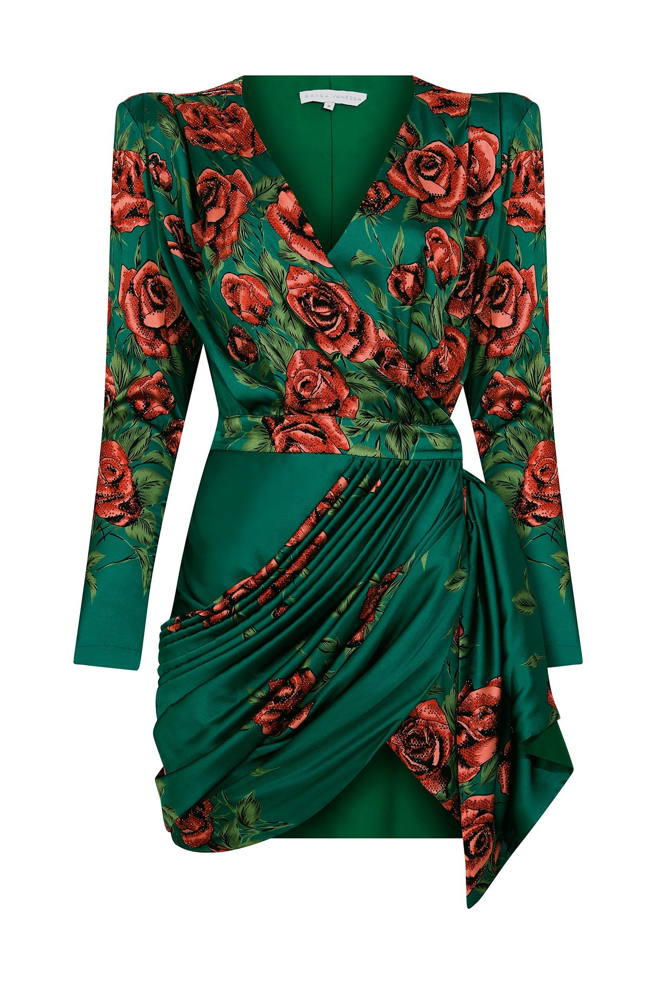 rose-sequined-patterned-satin-v-neck-draped-mini-dress raisa_vanessa rose-sequined-patterned-satin-v-neck-draped-mini-dress