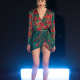 FW22-D-853-Green-36 raisa_vanessa rose-sequined-patterned-satin-v-neck-draped-mini-dress