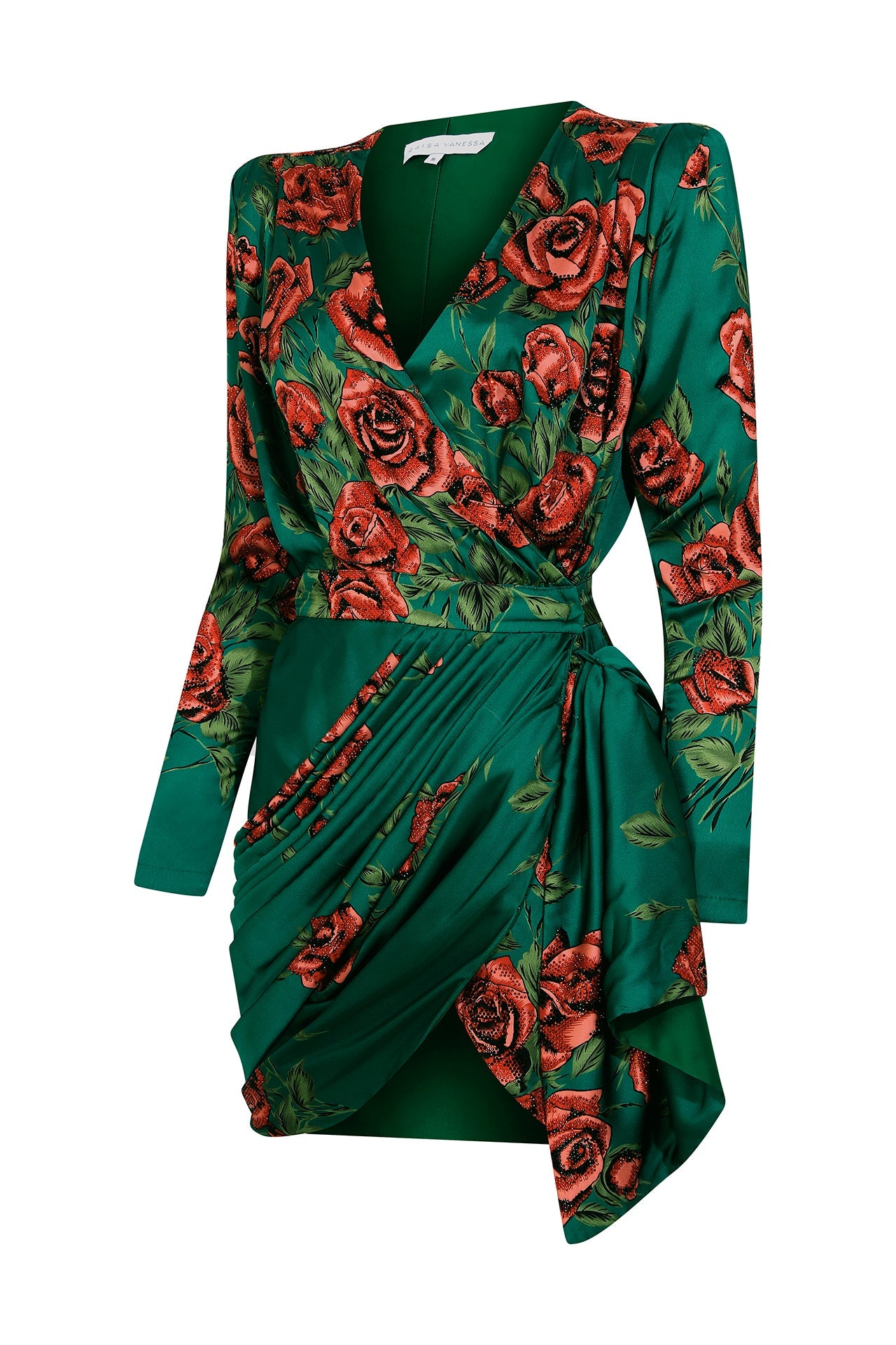 rose-sequined-patterned-satin-v-neck-draped-mini-dress raisa_vanessa rose-sequined-patterned-satin-v-neck-draped-mini-dress