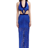 Crystal Embellished Silk Velvet Face Maxi Dress