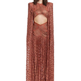 Removable Cape Crystal Embellished Long Sleeved Maxi Dress