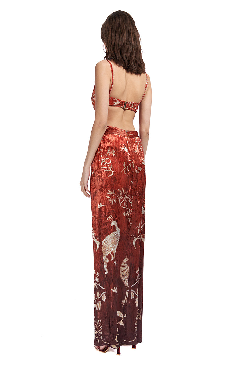 marouetry-patterned-velvet-maxi-dress-with-corset-and-gold-buckle raisa_vanessa marouetry-patterned-velvet-maxi-dress-with-corset-and-gold-buckle