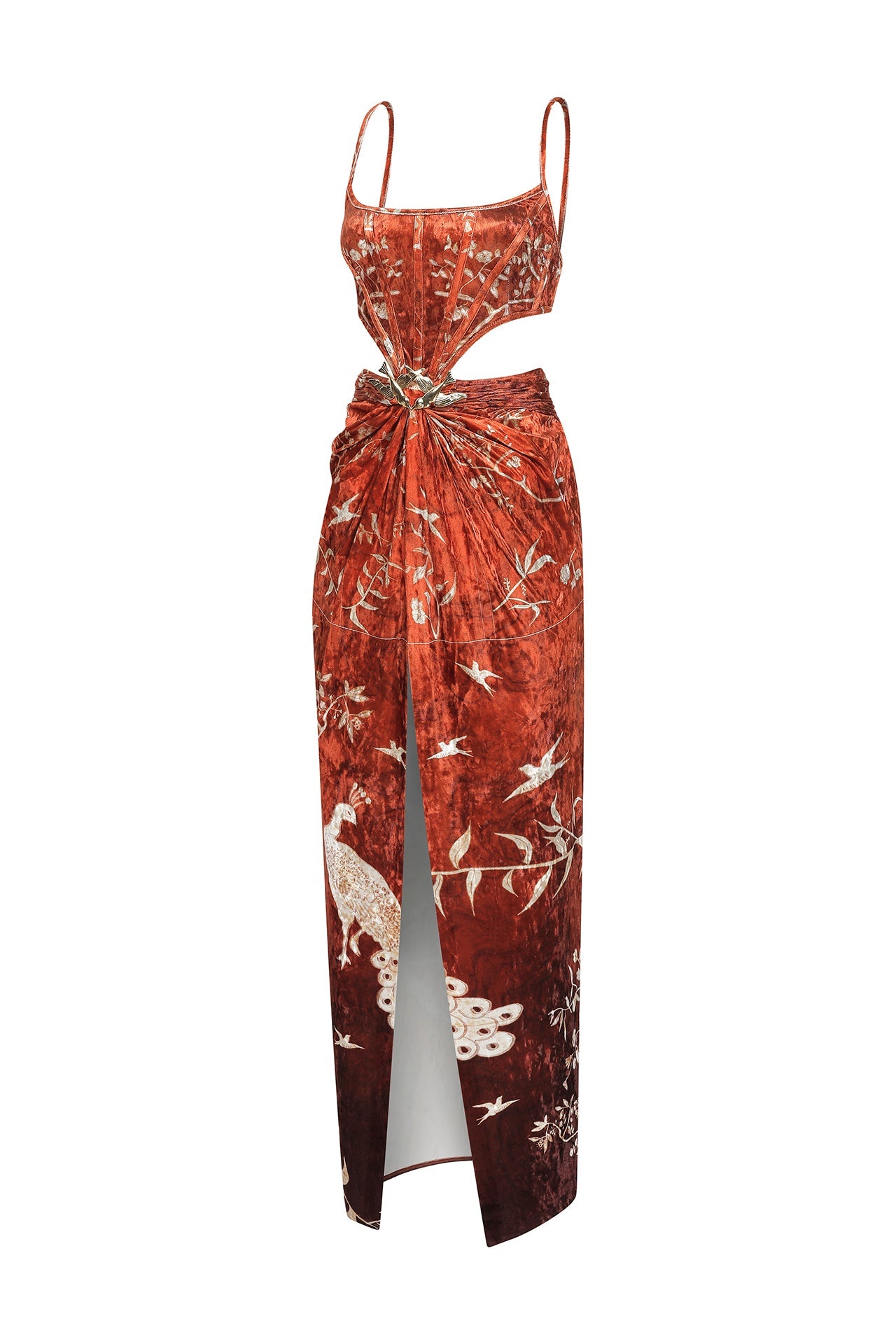 marouetry-patterned-velvet-maxi-dress-with-corset-and-gold-buckle raisa_vanessa marouetry-patterned-velvet-maxi-dress-with-corset-and-gold-buckle