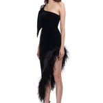velvet-asymmetrical-midi-dress-with-feather-details raisa_vanessa velvet-asymmetrical-midi-dress-with-feather-details