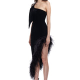 velvet-asymmetrical-midi-dress-with-feather-details raisa_vanessa velvet-asymmetrical-midi-dress-with-feather-details