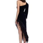velvet-asymmetrical-midi-dress-with-feather-details raisa_vanessa velvet-asymmetrical-midi-dress-with-feather-details