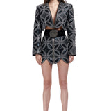 Quilted Embroidered Crop Jacket With Crystal Embellishment