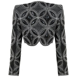 Quilted Embroidered Crop Jacket With Crystal Embellishment