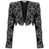 Quilted Embroidered Crop Jacket With Crystal Embellishment