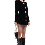 Velvet Embroidered Jacket With Gold Buckles