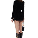 Velvet Embroidered Jacket With Gold Buckles