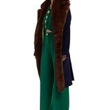 Wool Long Coat with Faux Fur Detail