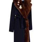 Wool Long Coat with Faux Fur Detail
