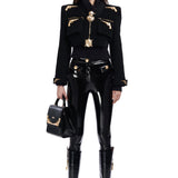 Crop Jacket With Gold Gun Buckles And Pocket Details