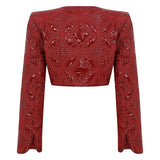 Quilted Embroidered Patent Leather Crop Jacket