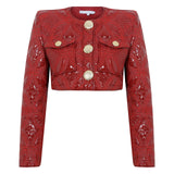 Quilted Embroidered Patent Leather Crop Jacket