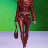 Quilted Embroidered Patent Leather Crop Jacket