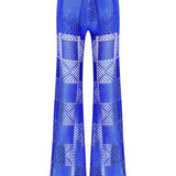 Square Patterned Crystal Embellished Lace Flared Pants