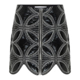 Quilted Embroidered Crop Mini Skirt with Crystal Embellishment