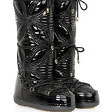 Quilted Embroidered Patent Apres Ski Boots