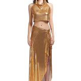 Gold Metal Asymmetrical Midi Skirt
