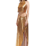 Gold Metal Asymmetrical Midi Skirt