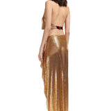 Gold Metal Asymmetrical Midi Skirt