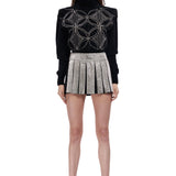 High Neck Velvet Knit Sweater With Crystal Embroidered