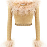 Glittered Knit Corset Top With Feather Details