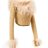 Glittered Knit Corset Top With Feather Details
