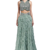 Silk Chiffon Lazer Cut Crystal Detailed Maxi Skirt