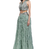 Silk Chiffon Lazer Cut Crystal Detailed Maxi Skirt