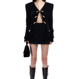 FW22-T-867-Black-36 raisa_vanessa velvet-yarn-knit-cardigan-with-gold-gun-buckle-details