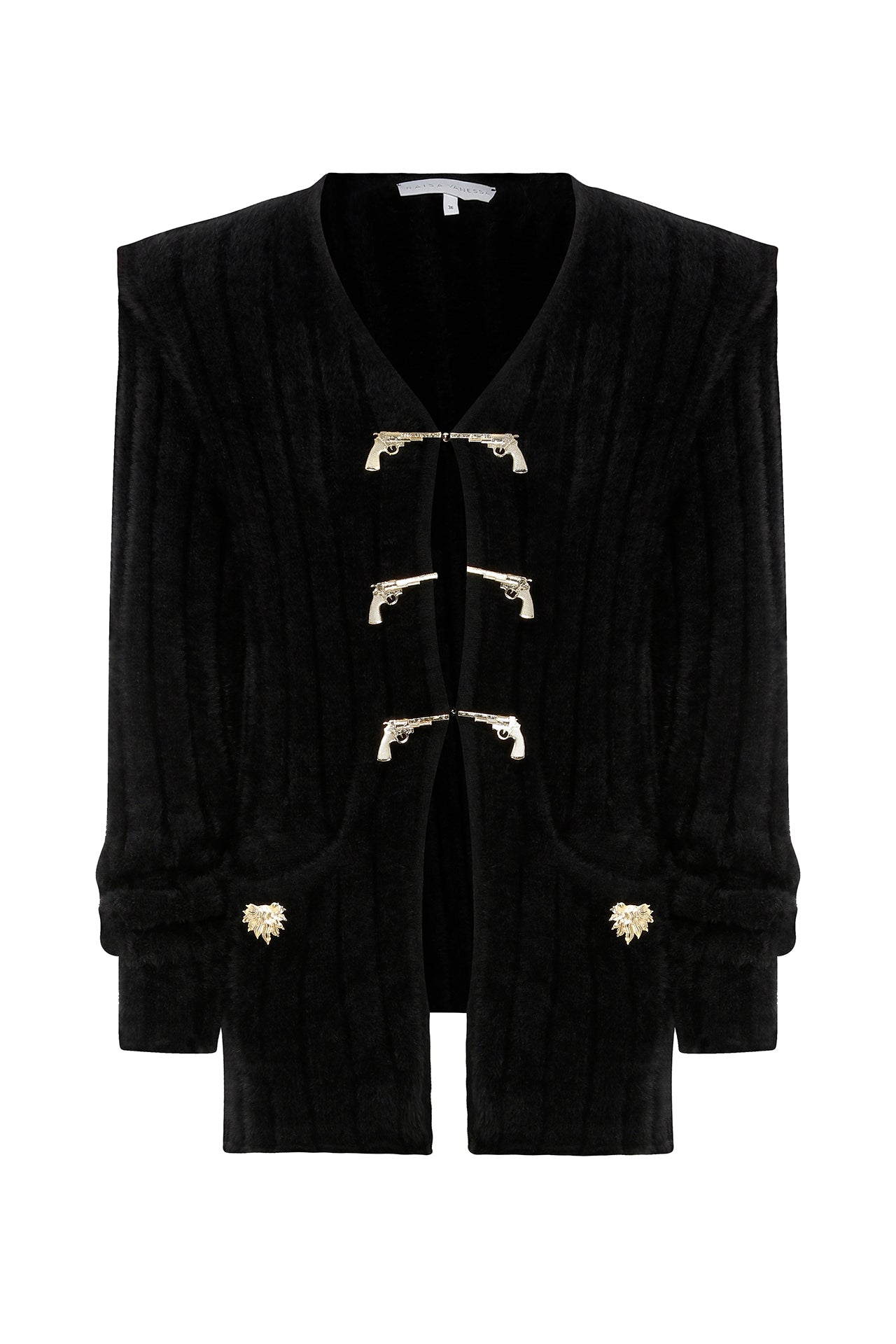 velvet-yarn-knit-cardigan-with-gold-gun-buckle-details raisa_vanessa velvet-yarn-knit-cardigan-with-gold-gun-buckle-details