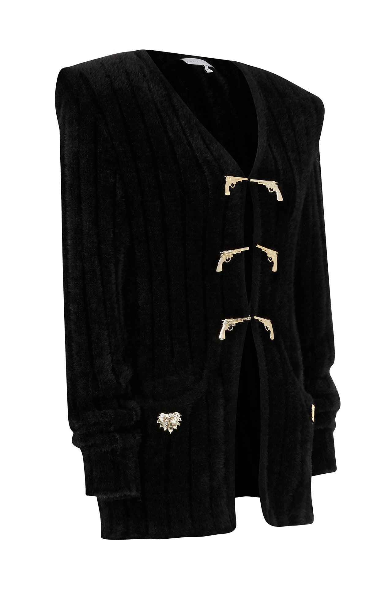 velvet-yarn-knit-cardigan-with-gold-gun-buckle-details raisa_vanessa velvet-yarn-knit-cardigan-with-gold-gun-buckle-details