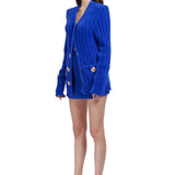 Soft Knit Cardigan With Gold Buckles Shoulder Pads