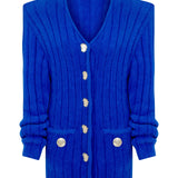 Soft Knit Cardigan With Gold Buckles Shoulder Pads