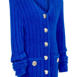 Soft Knit Cardigan With Gold Buckles Shoulder Pads